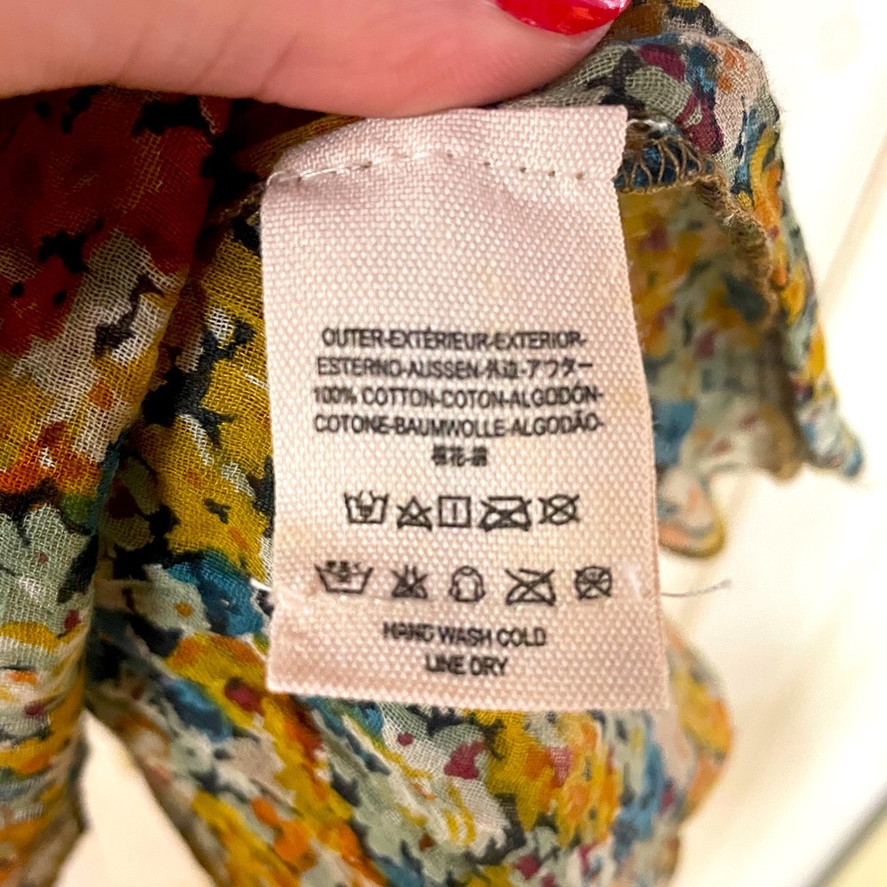 Free People Yellow Green Floral Tiered Button Front Collared Ruffle Tunic  Sz S - Picture 4 of 5